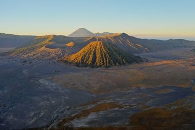 Panoramic view of volcanic landscape against sky