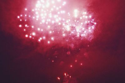 Low angle view of firework display at night