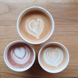 Directly above shot of cappuccino served on table