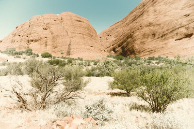 Rock formations in desert against sky