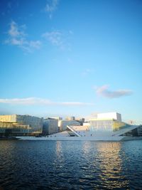 Scenic view of oslo opera against blue sky