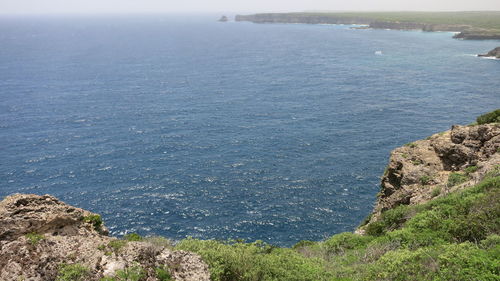 High angle view of sea and mountains