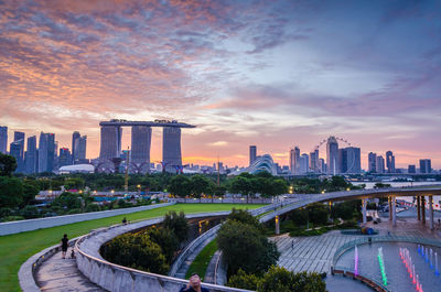 View of cityscape against sky during sunset