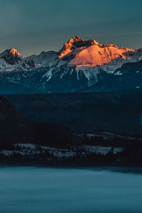 Scenic view of snowcapped mountains against sky