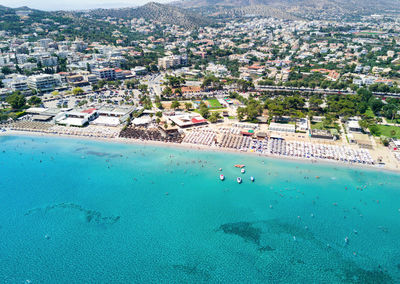 Aerial view of beach in city