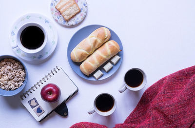 Directly above shot of breakfast on table