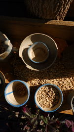 High angle view of coffee on table