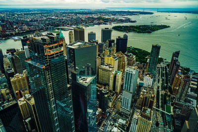 High angle view of buildings in city