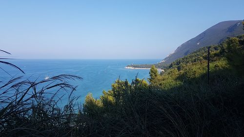 Scenic view of sea against clear sky