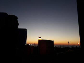 Silhouette of city at sunset