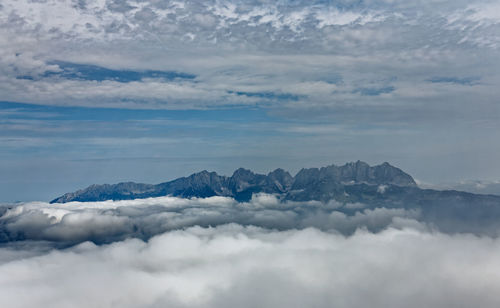 Scenic view of majestic mountains against sky