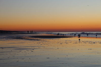 Scenic view of beach against sky during sunset