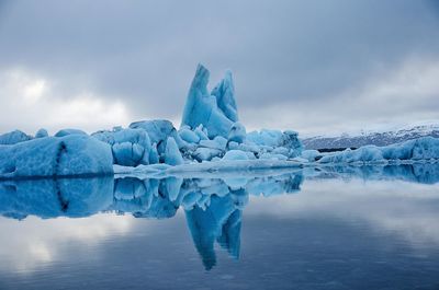 Frozen lake against sky during winter