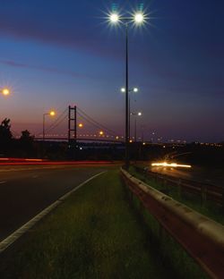 Light trails on road at night
