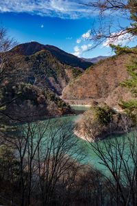 Scenic view of river against cloudy sky