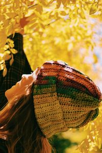 Rear view of woman wearing hat