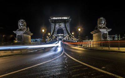 Light trails on road at night