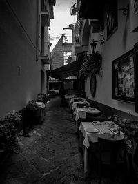 Empty alley amidst buildings in city