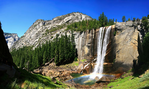 Panoramic view of waterfall in forest against sky