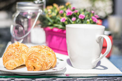 Close-up of breakfast served on table