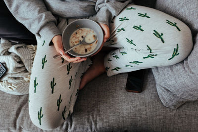 High angle view of human hand