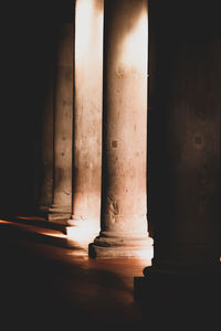 Close-up of illuminated colonnade in building