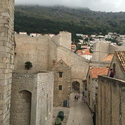 High angle view of houses in town