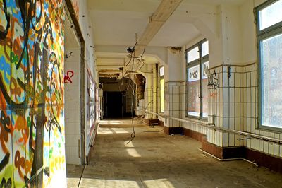Interior of abandoned building corridor