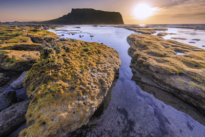 Sunrise at jeju do seongsan ilchulbong, jeju island, south korea