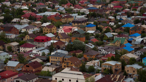 High angle view of buildings in city