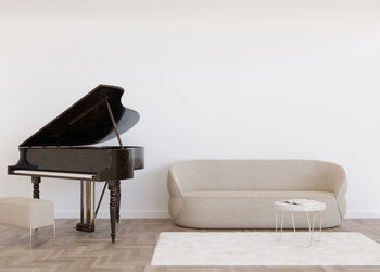 Empty white wall in modern living room. mock up interior in contemporary style. free, copy space