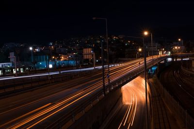 Light trails on road at night