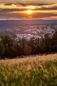 Scenic view of field against sky during sunset