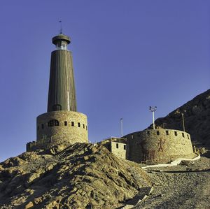 Millennium tower in the hills above chanaral, chile. acts as a lighthouse.