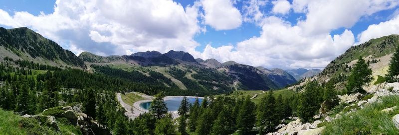 Panoramic view of landscape and mountains against sky