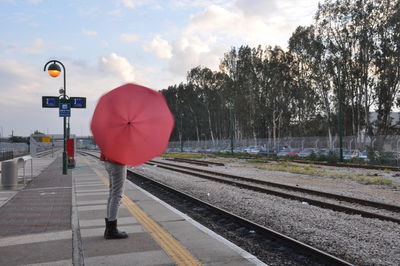 Railroad tracks on road