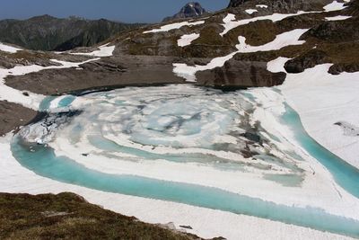 Scenic view of sea with mountain in background