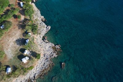 High angle view of rocks on beach