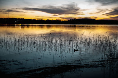 Scenic view of lake against sky during sunset