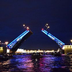 Bridge over river at night