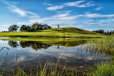 Scenic view of lake against sky