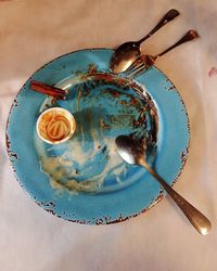 High angle view of ice cream in plate on table