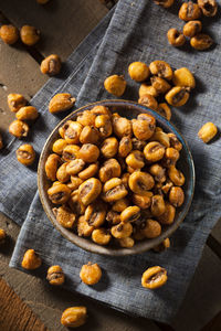 High angle view of roasted coffee beans on table