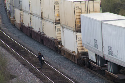 High angle view of train at railroad station