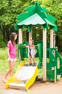 Girl playing on playground