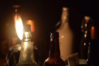 Close-up of wine bottles