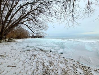 Scenic view of frozen sea against sky during winter