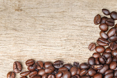 High angle view of coffee beans on table