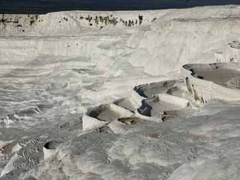 Aerial view of city at salt terraces at pamukkale in turkey 