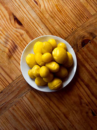 High angle view of fruits in bowl on table